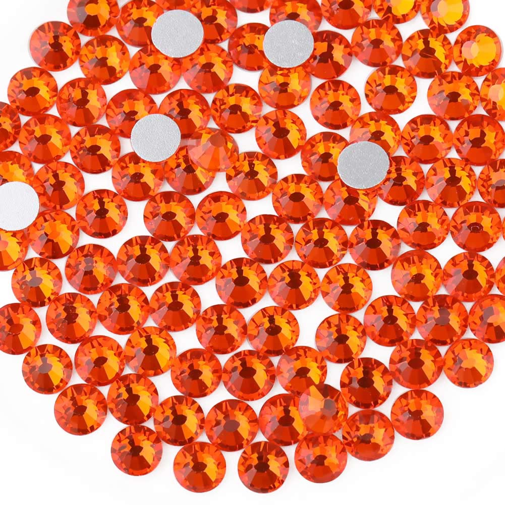 Flat Back Crystal Rhinestones Round Gems For Nail Art And Craft Glue Fix - Orange