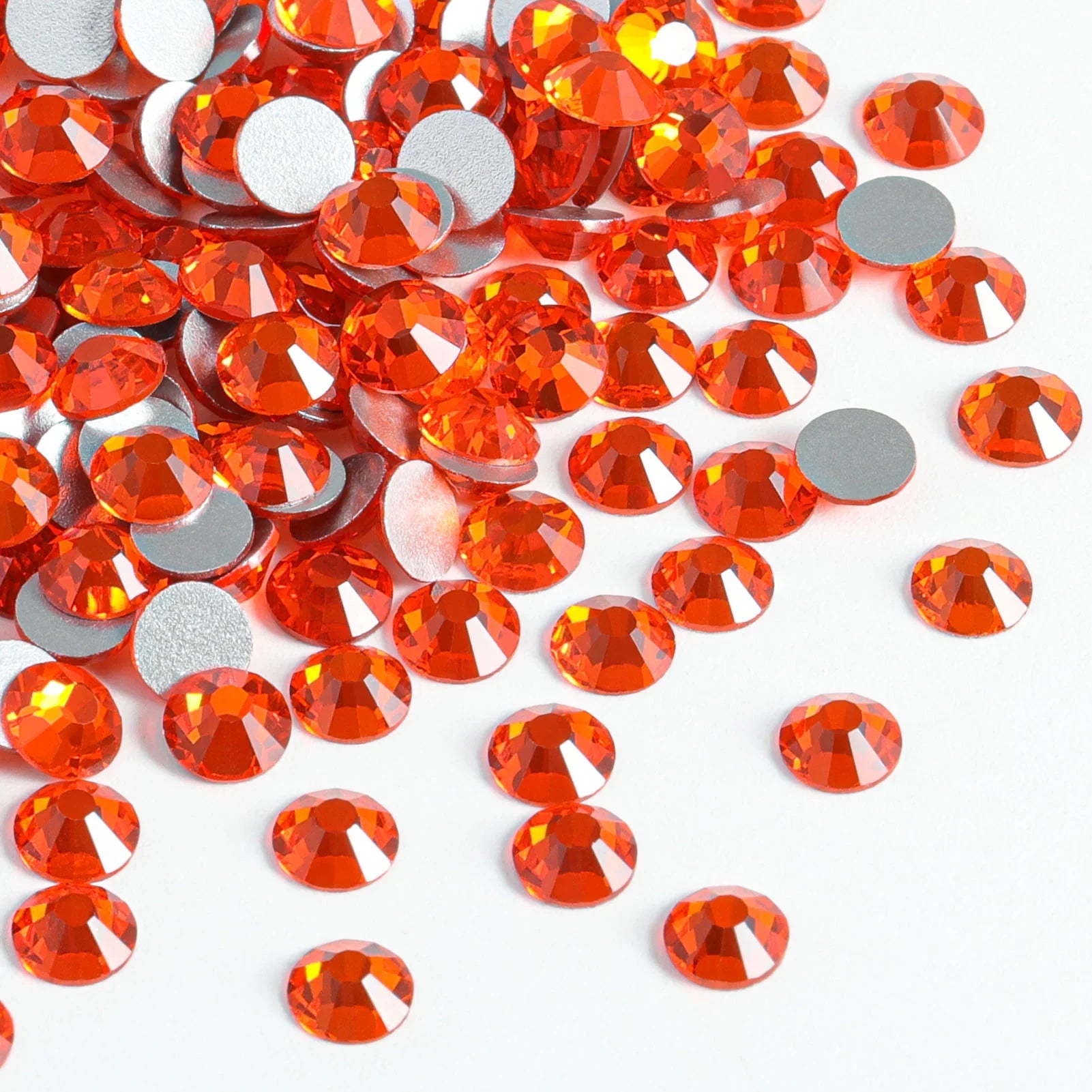 Flat Back Crystal Rhinestones Round Gems For Nail Art And Craft Glue Fix - Orange