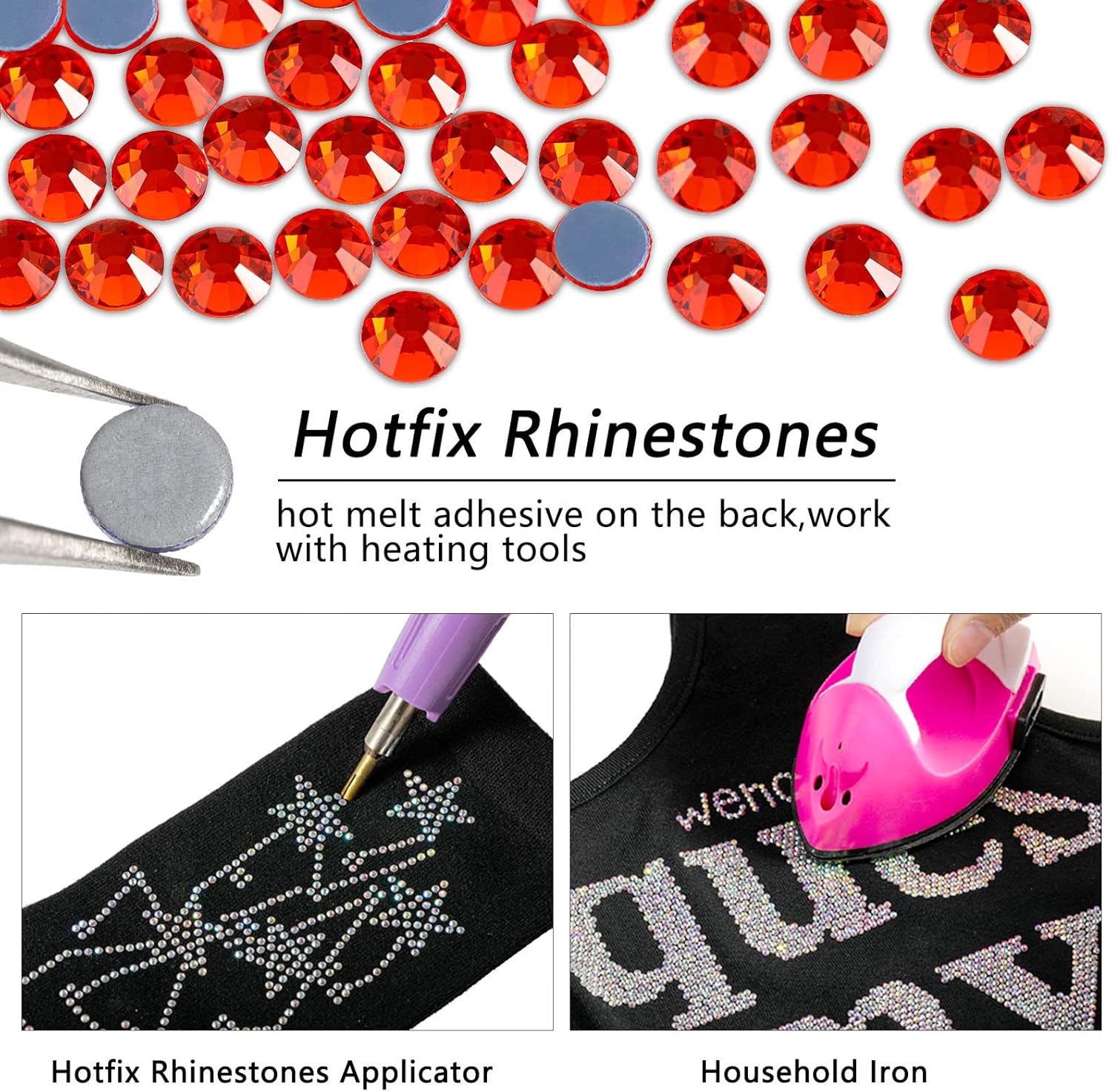 Hotfix Rhinestones, Crystal Rhinestones for Crafts Clothes DIY Decoration-Orange