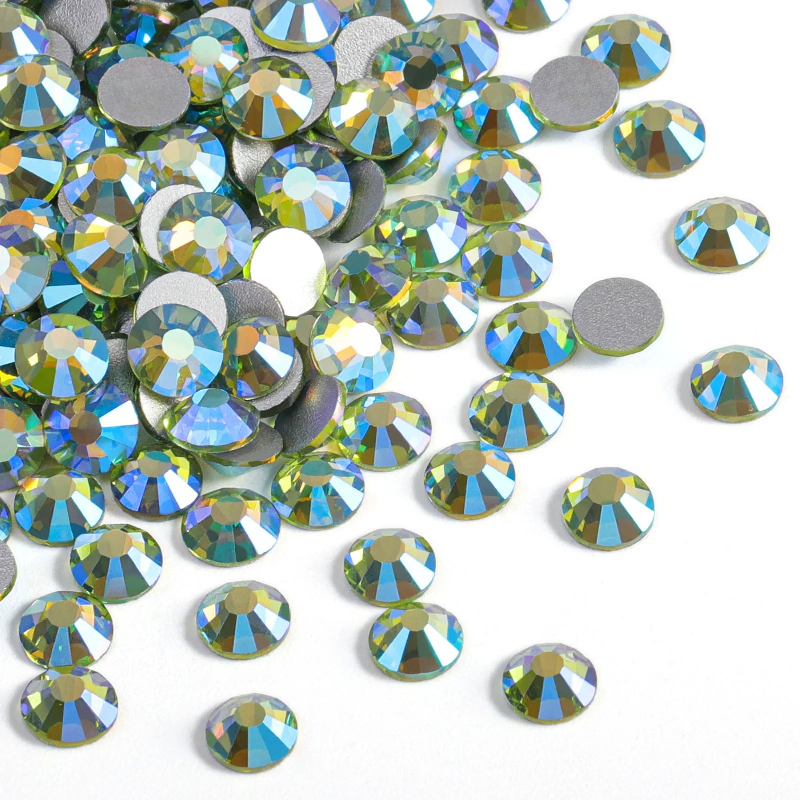 Flat Back Crystal Rhinestones Round Gems For Nail Art And Craft Glue Fix- Peridot AB