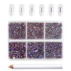 7200pcs Flatback Rhinestones,Nail Gems Round Crystal Rhinestones for Crafts,Mixed 6 Sizes with Wax Pencil Kit, SS3-SS10-Purple
