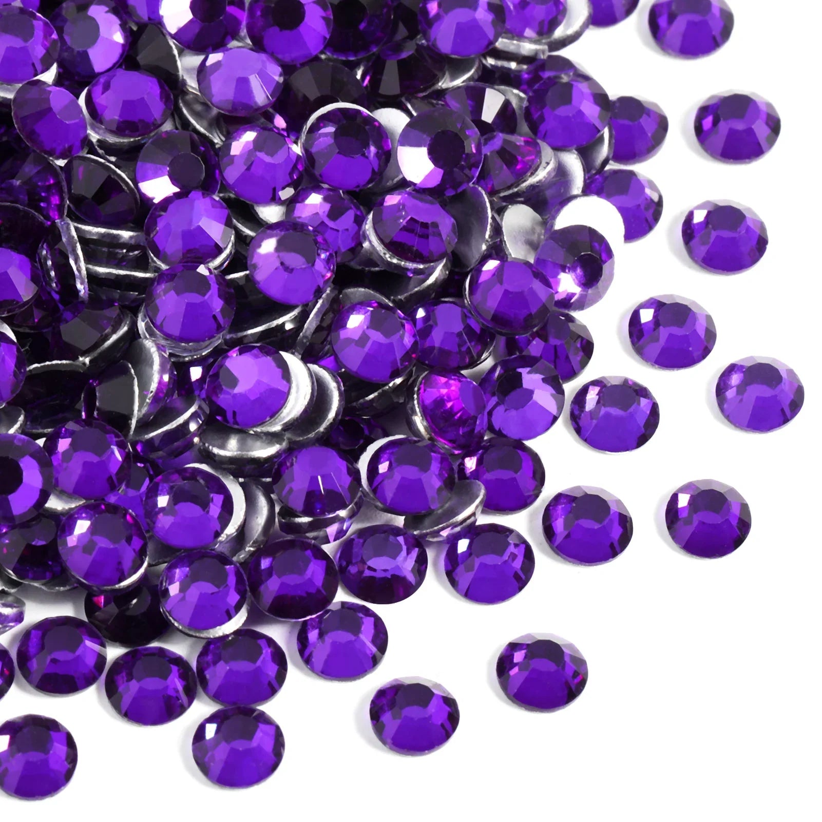 Flat Back Crystal Rhinestones Round Gems For Nail Art And Craft Glue Fix - Purple