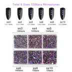 7200pcs Flatback Rhinestones,Nail Gems Round Crystal Rhinestones for Crafts,Mixed 6 Sizes with Wax Pencil Kit, SS3-SS10-Purple
