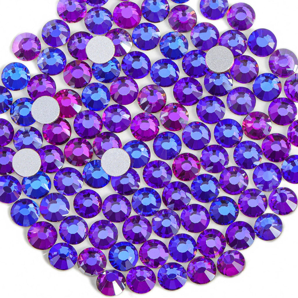 Flat Back Crystal Rhinestones Round Gems For Nail Art And Craft Glue Fix- Purple Velvet