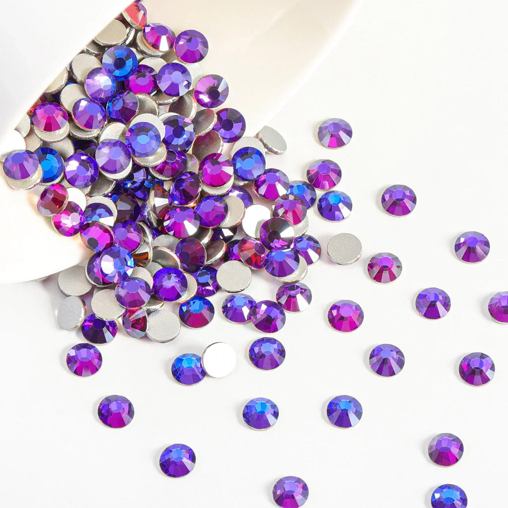 Flat Back Crystal Rhinestones Round Gems For Nail Art And Craft Glue Fix- Purple Velvet