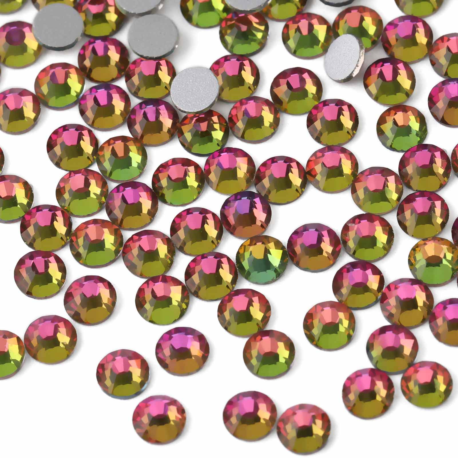 Flat Back Crystal Rhinestones Round Gems For Nail Art And Craft Glue Fix - Rainbow