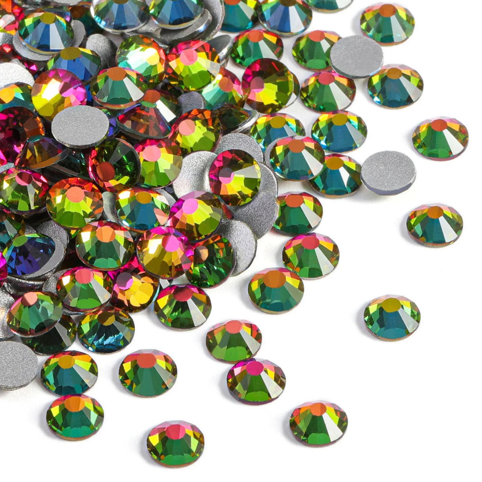 Flat Back Crystal Rhinestones Round Gems For Nail Art And Craft Glue Fix - Rainbow