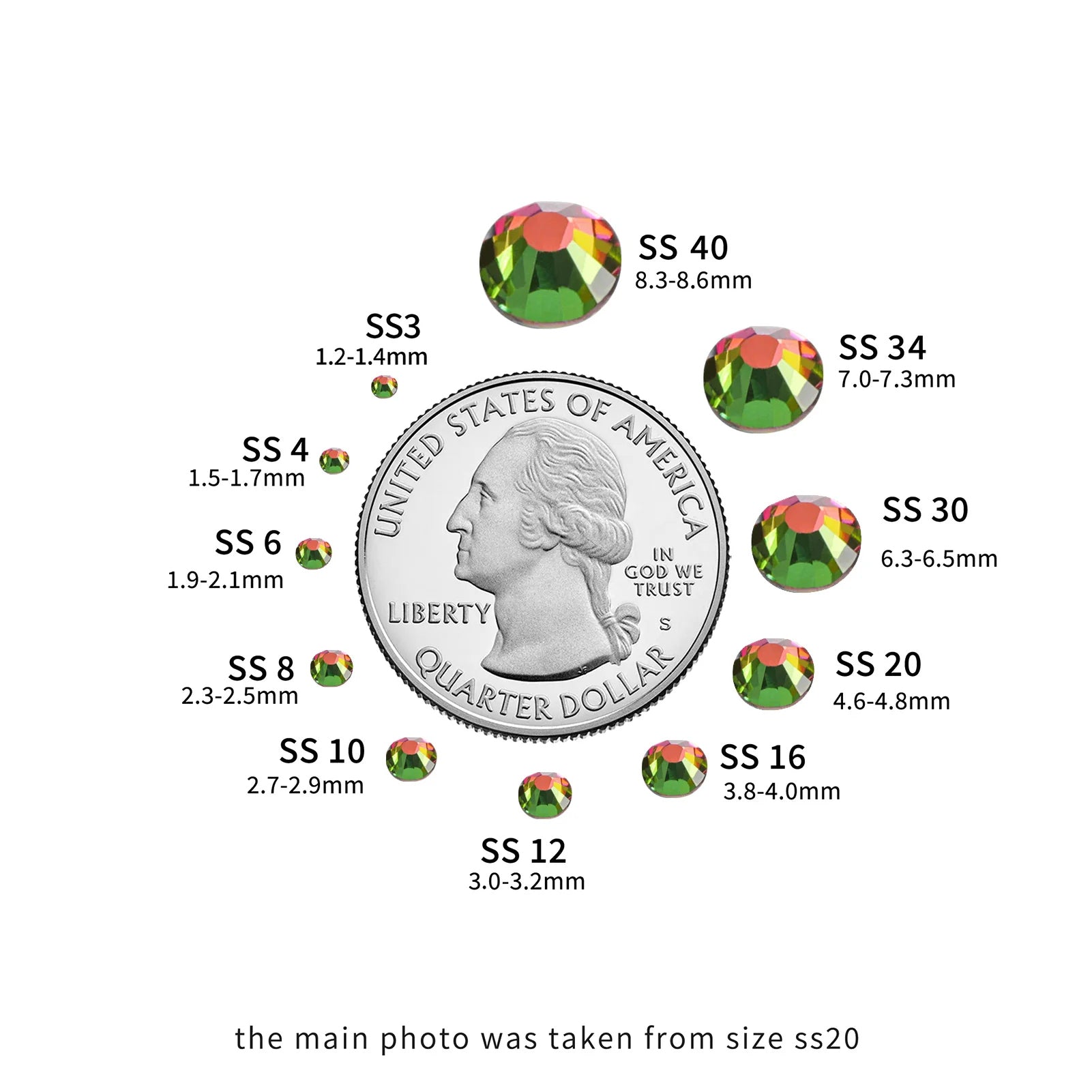 Flat Back Crystal Rhinestones Round Gems For Nail Art And Craft Glue Fix - Rainbow