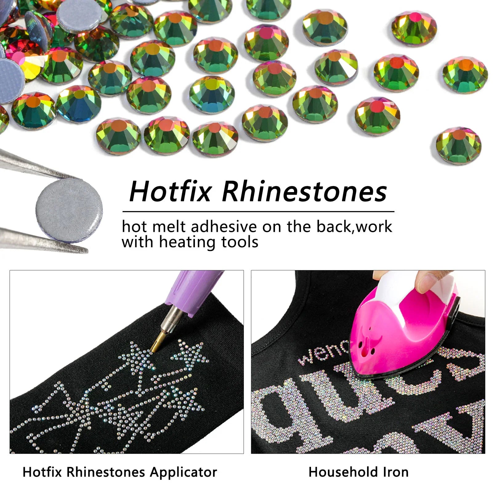 Hotfix Rhinestones, Crystal Rhinestones for Crafts Clothes DIY Decoration-Rainbow