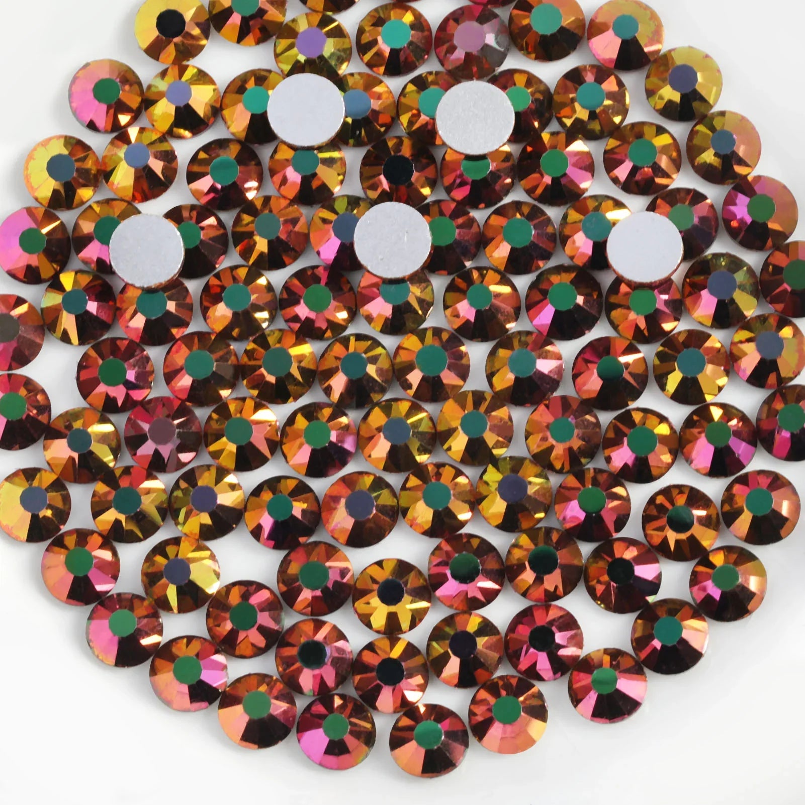 Flat Back Crystal Rhinestones Round Gems For Nail Art And Craft Glue Fix - Rainbow Rose Gold