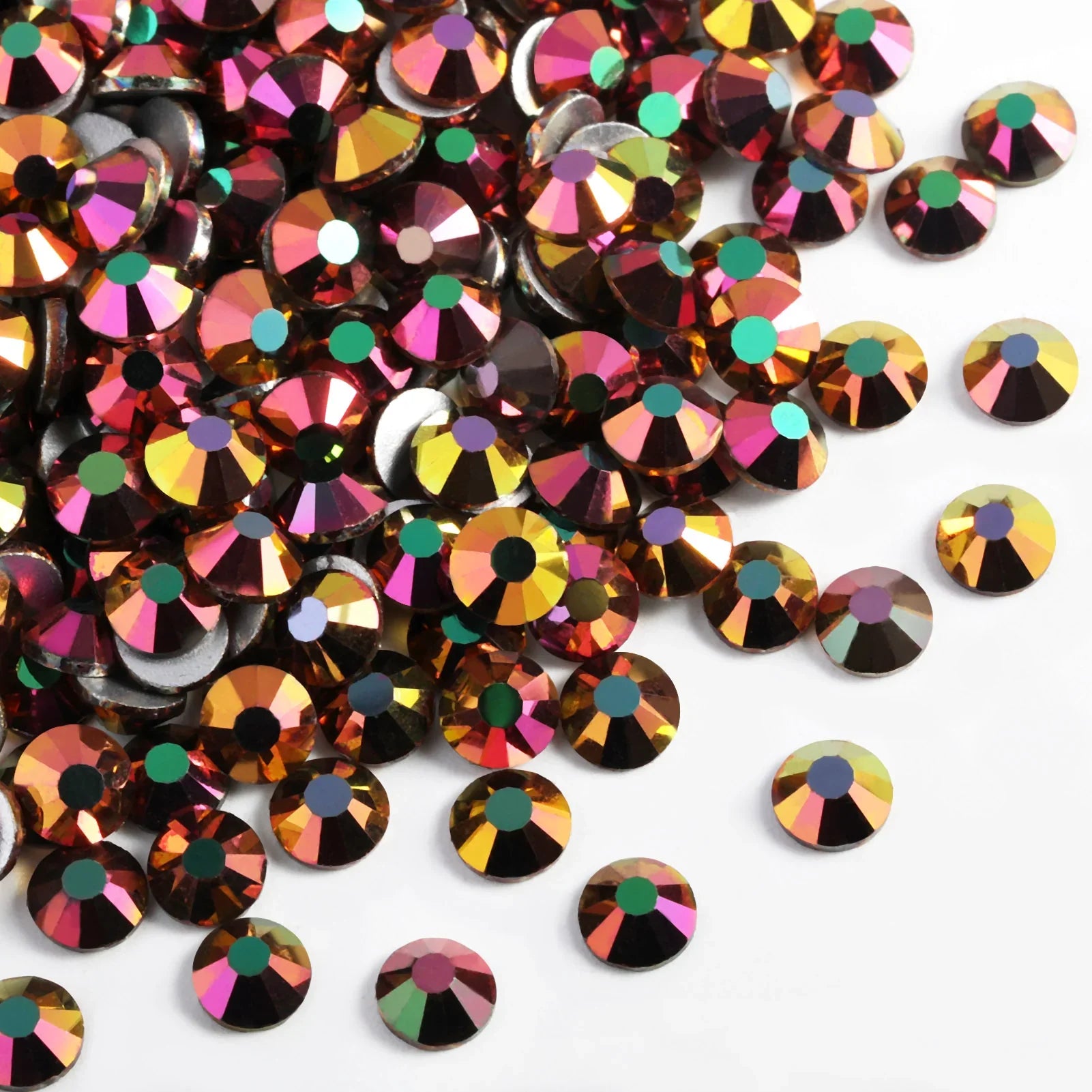 Flat Back Crystal Rhinestones Round Gems For Nail Art And Craft Glue Fix - Rainbow Rose Gold