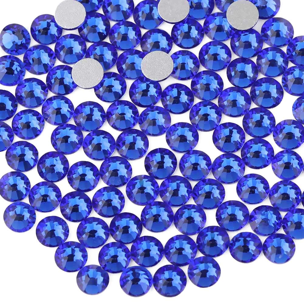 Flat Back Crystal Rhinestones Round Gems For Nail Art And Craft Glue Fix - Sapphire