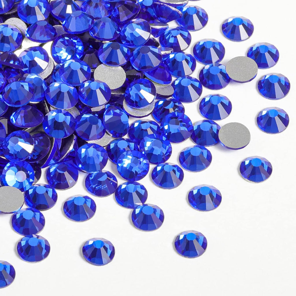 Flat Back Crystal Rhinestones Round Gems For Nail Art And Craft Glue Fix - Sapphire