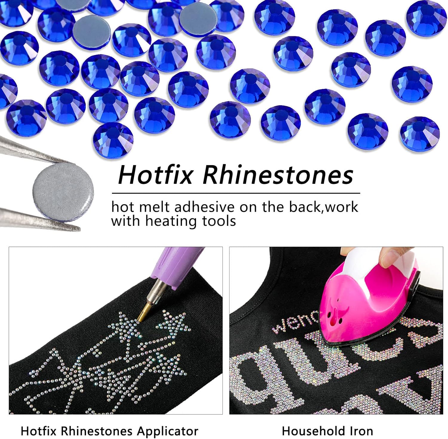 Hotfix Rhinestones, Crystal Rhinestones for Crafts Clothes DIY Decoration-Sapphire