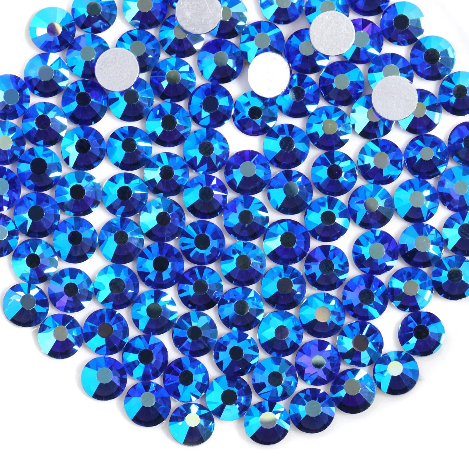 Flat Back Crystal Rhinestones Round Gems For Nail Art And Craft Glue Fix - Sapphire AB