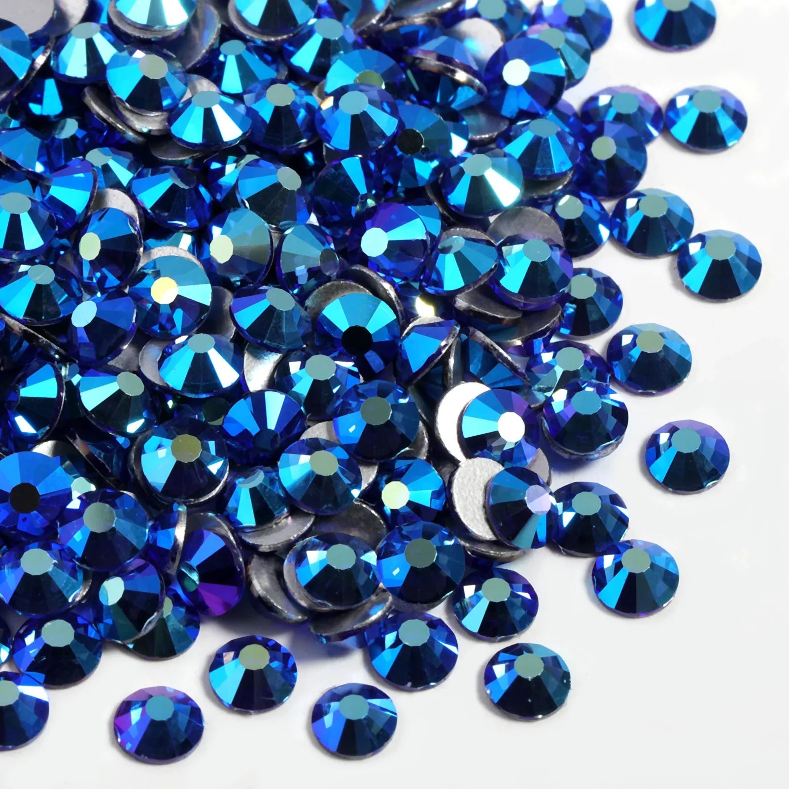 Flat Back Crystal Rhinestones Round Gems For Nail Art And Craft Glue Fix - Sapphire AB