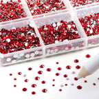 7200pcs Flatback Rhinestones,Nail Gems Round Crystal Rhinestones for Crafts,Mixed 6 Sizes with Wax Pencil Kit, SS3-SS10-Siam