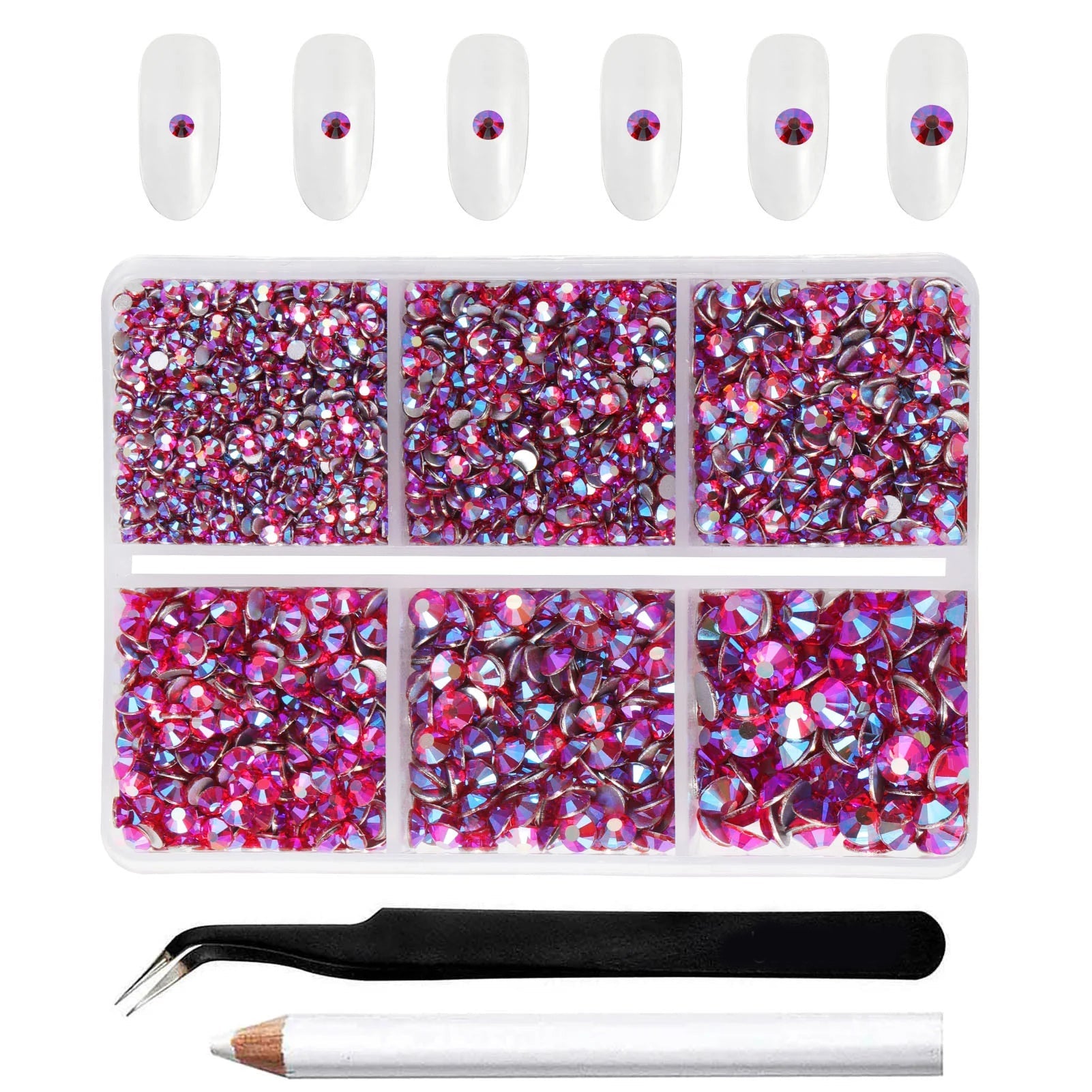 4300pcs Flatback Rhinestones, Nail Gems Round Crystal Rhinestones for Crafts,Mixed 6 Sizes with Picking Tweezers and Wax Pencil Kit- Siamab