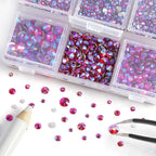 4300pcs Flatback Rhinestones, Nail Gems Round Crystal Rhinestones for Crafts,Mixed 6 Sizes with Picking Tweezers and Wax Pencil Kit- Siamab