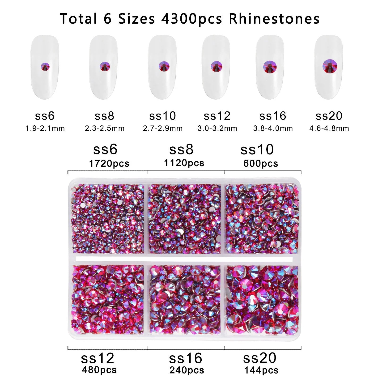 4300pcs Flatback Rhinestones, Nail Gems Round Crystal Rhinestones for Crafts,Mixed 6 Sizes with Picking Tweezers and Wax Pencil Kit- Siamab