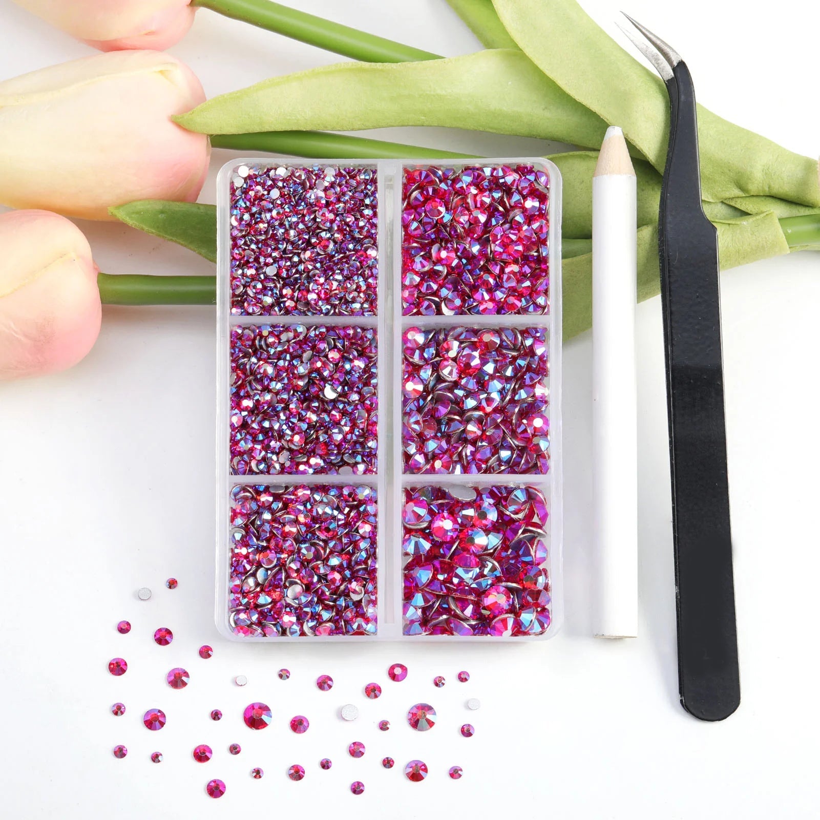 4300pcs Flatback Rhinestones, Nail Gems Round Crystal Rhinestones for Crafts,Mixed 6 Sizes with Picking Tweezers and Wax Pencil Kit- Siamab