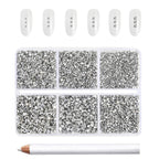 7200pcs Flatback Rhinestones,Nail Gems Round Crystal Rhinestones for Crafts,Mixed 6 Sizes with Wax Pencil Kit, SS3-SS10- Silver Hematite