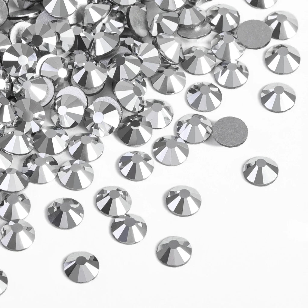 Flat Back Crystal Rhinestones Round Gems For Nail Art And Craft Glue Fix - Silver Hematite