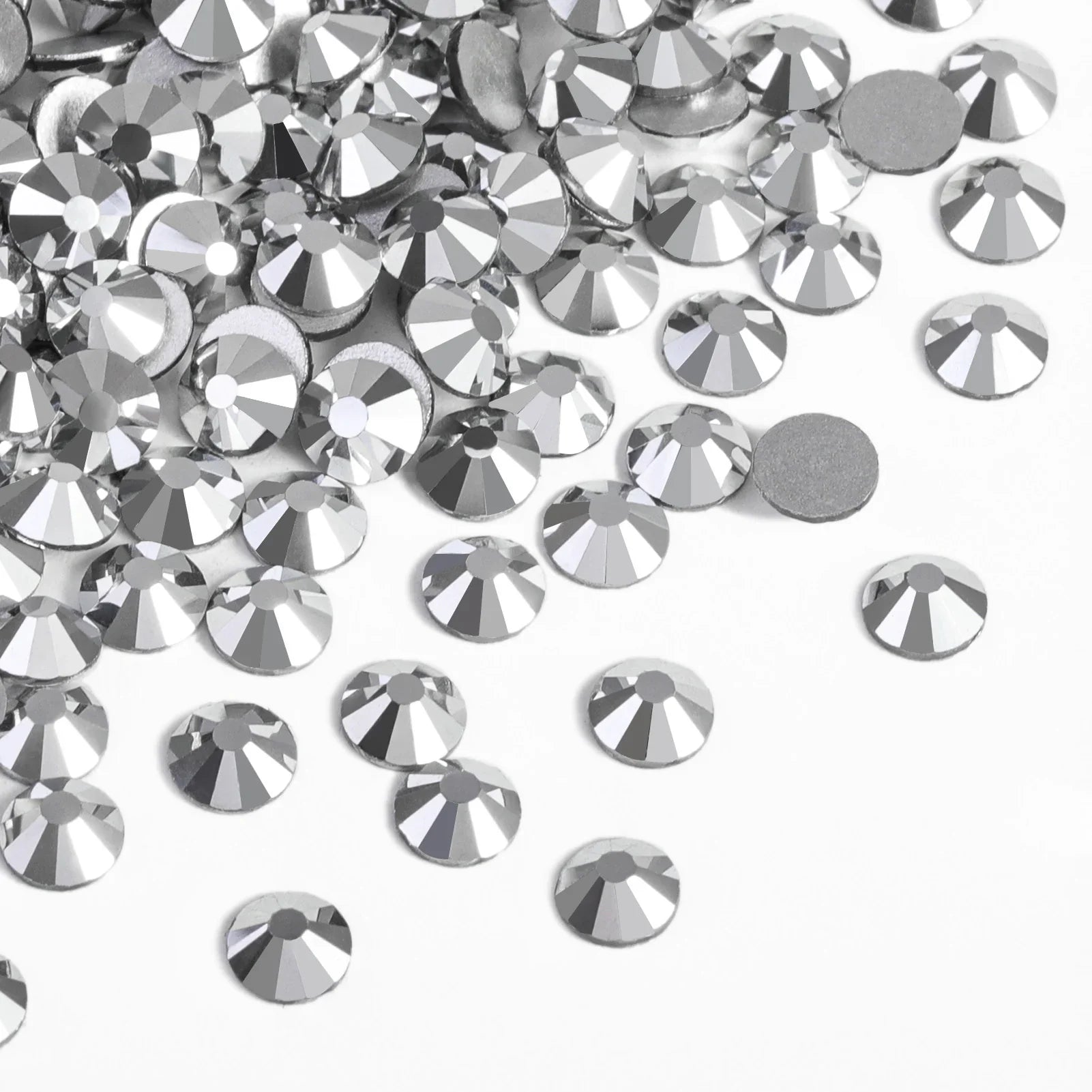 Flat Back Crystal Rhinestones Round Gems For Nail Art And Craft Glue Fix - Silver Hematite