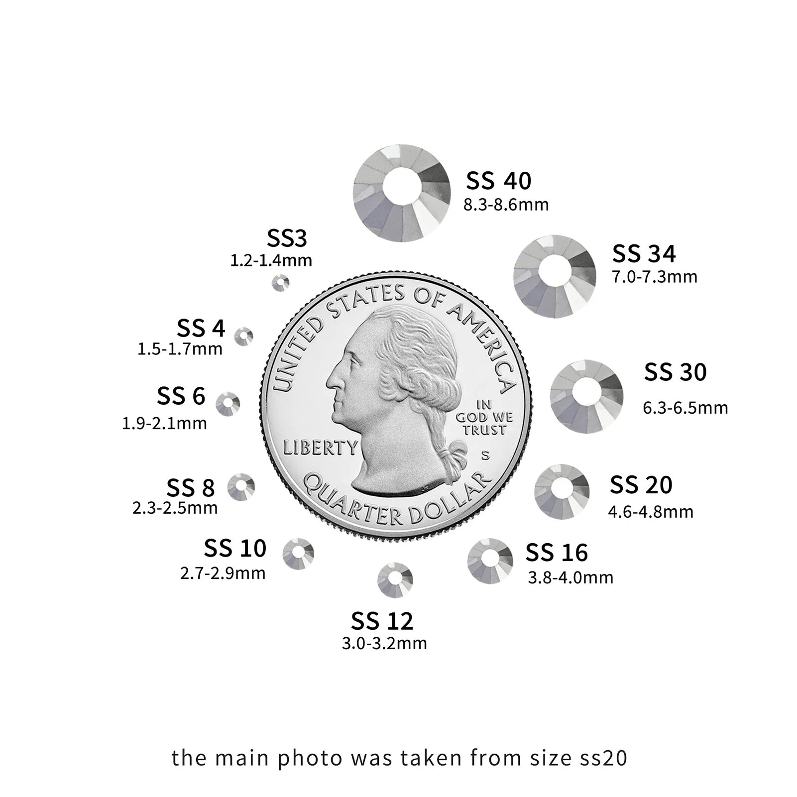 Flat Back Crystal Rhinestones Round Gems For Nail Art And Craft Glue Fix - Silver Hematite