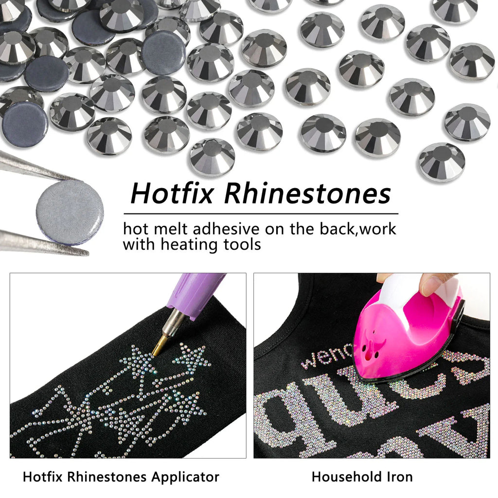 Hotfix Rhinestones, Crystal Rhinestones for Crafts Clothes DIY Decoration- Silver Hematite