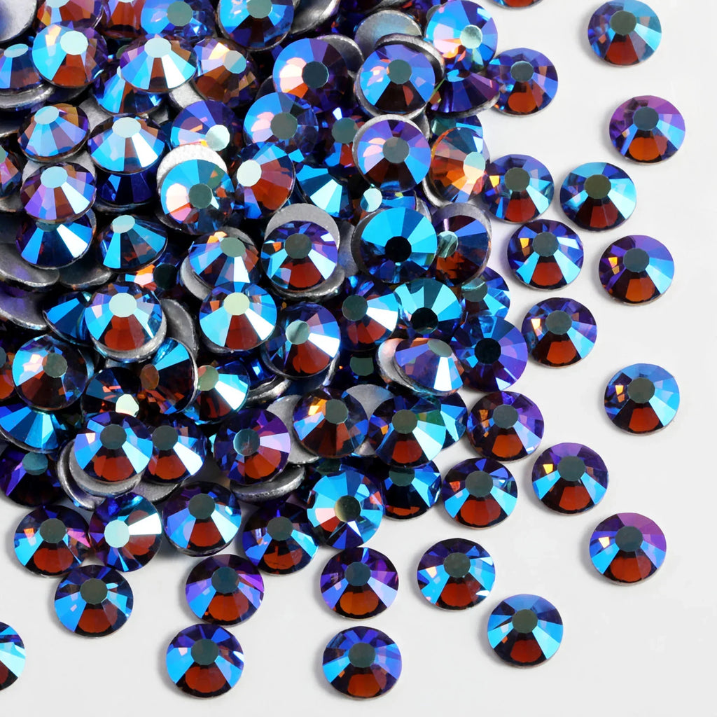 Flat Back Crystal Rhinestones Round Gems For Nail Art And Craft Glue Fix - Smoked Topaz AB