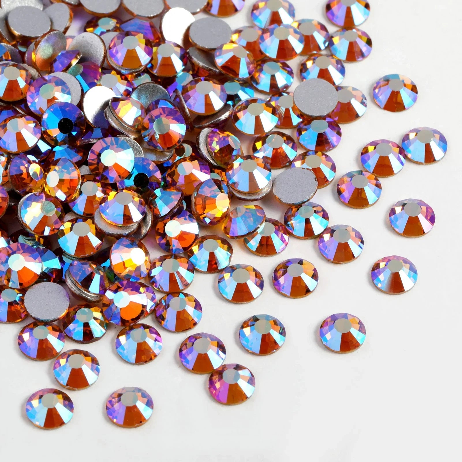 Flat Back Crystal Rhinestones Round Gems For Nail Art And Craft Glue Fix - Topaz AB