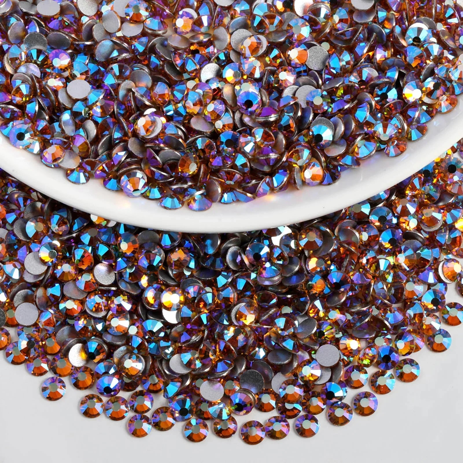 Flat Back Crystal Rhinestones Round Gems For Nail Art And Craft Glue Fix - Topaz AB