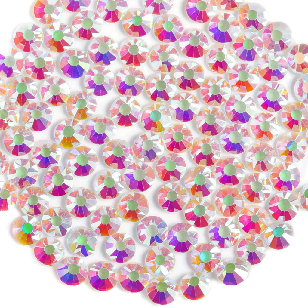 Flat Back Crystal Rhinestones Round Gems For Nail Art And Craft Glue Fix- Transparent AB