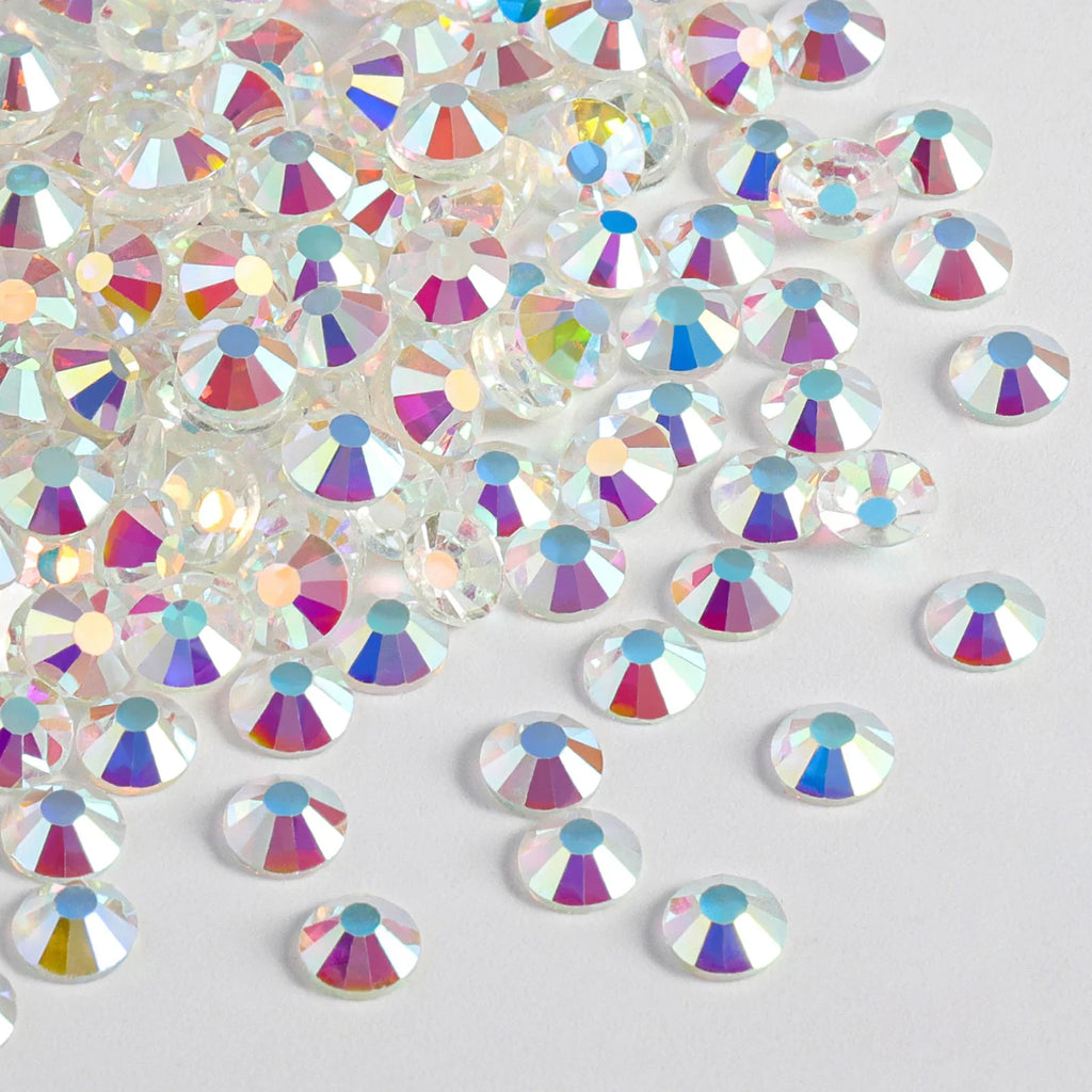 Flat Back Crystal Rhinestones Round Gems For Nail Art And Craft Glue Fix- Transparent AB