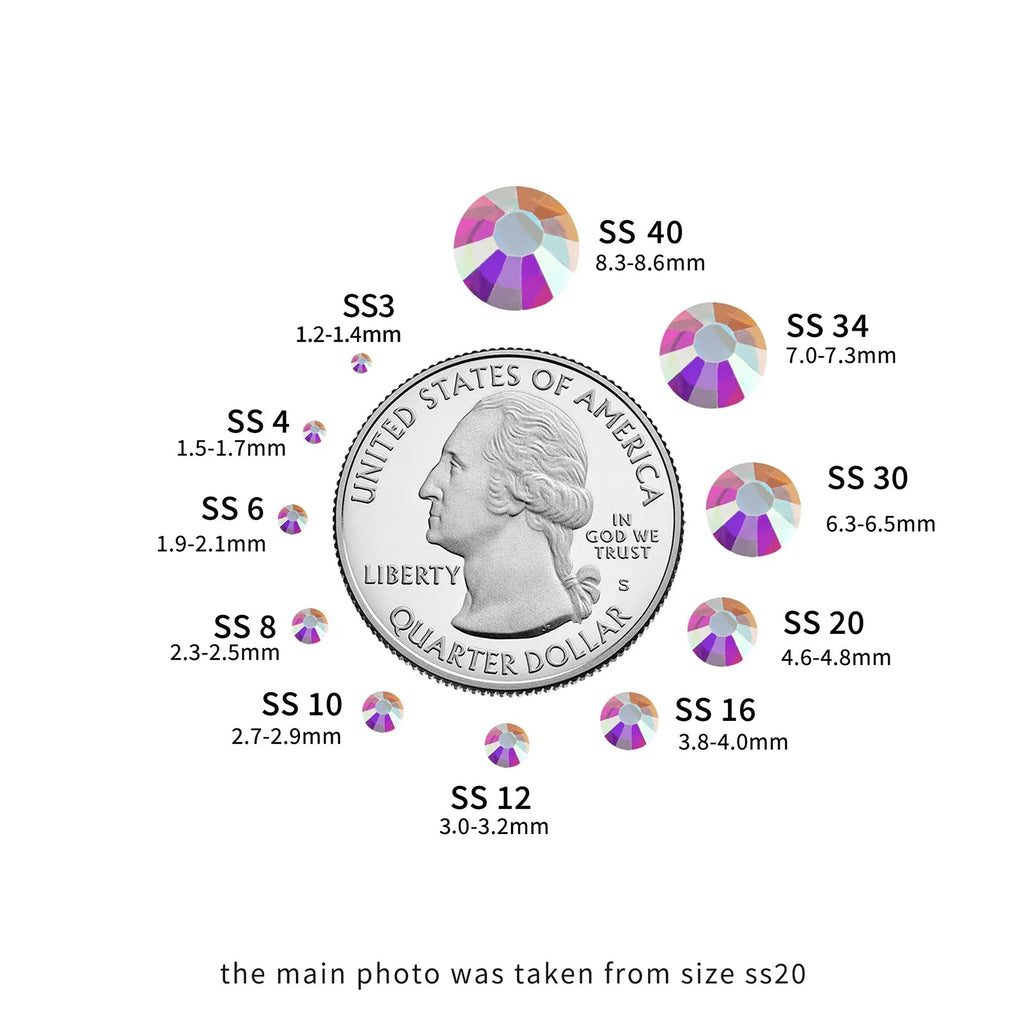 Flat Back Crystal Rhinestones Round Gems For Nail Art And Craft Glue Fix- Transparent AB