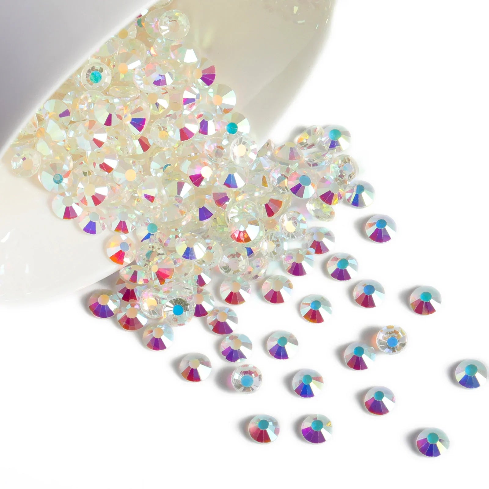 Flat Back Crystal Rhinestones Round Gems For Nail Art And Craft Glue Fix- Transparent AB