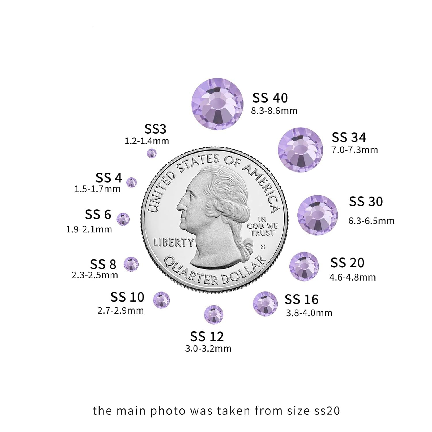 Flat Back Crystal Rhinestones Round Gems For Nail Art And Craft Glue Fix - Violet