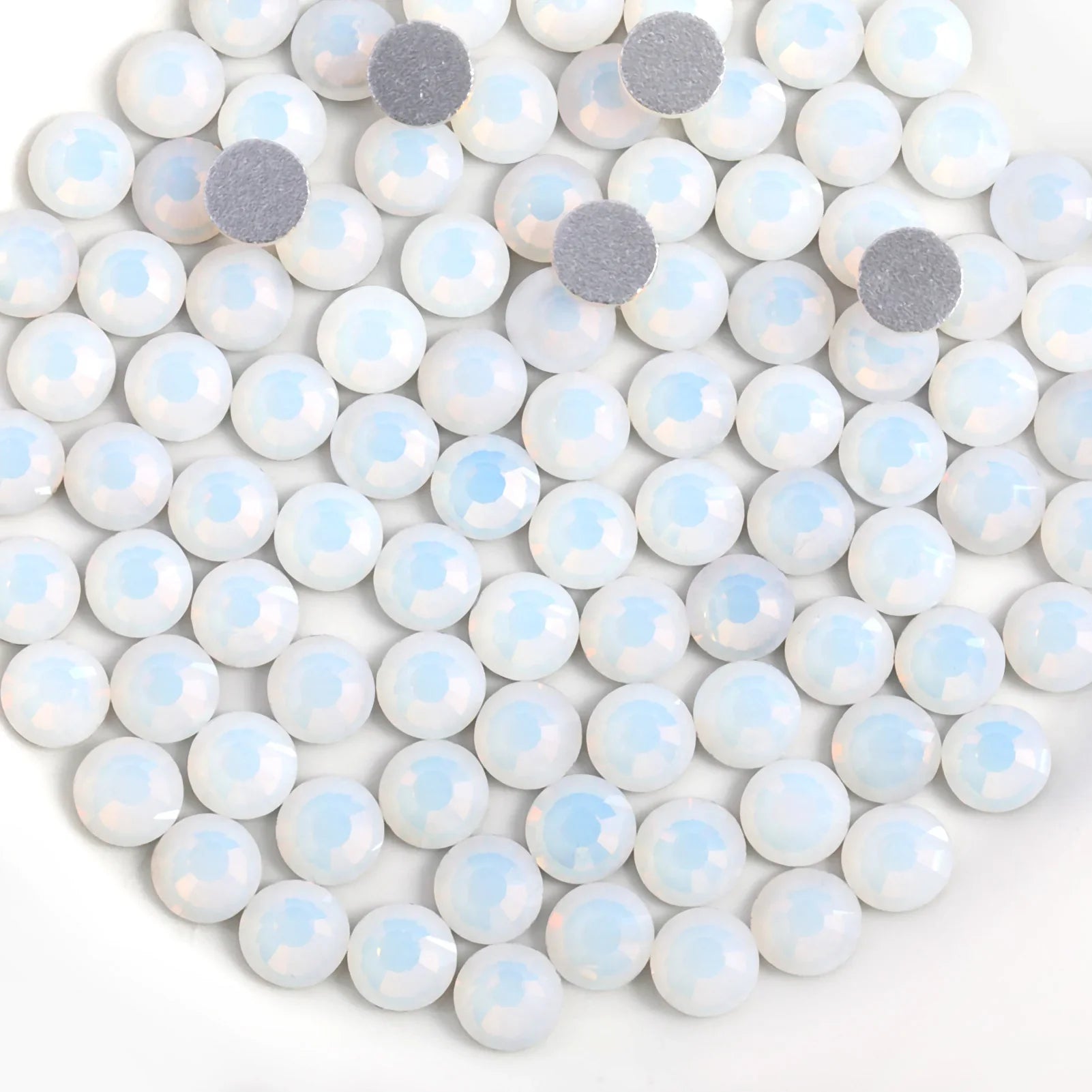 Flat Back Crystal Rhinestones Round Gems For Nail Art And Craft Glue Fix - White Opal