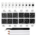 8300PCS Flatback Rhinestones, Nail Gems Round Crystal Rhinestones for Crafts, Mixed 10 Sizes with Wax Pencil and Tweezer Kit, SS3-SS30-Black