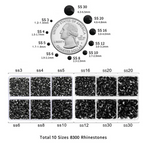8300PCS Flatback Rhinestones, Nail Gems Round Crystal Rhinestones for Crafts, Mixed 10 Sizes with Wax Pencil and Tweezer Kit, SS3-SS30-Black